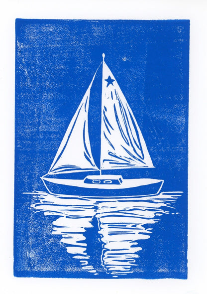 Blue Sailboat Linoprint